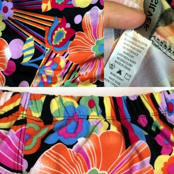 Silver Rainbow Floral Psychedelic Leggings OS - Picture 3 of 4
